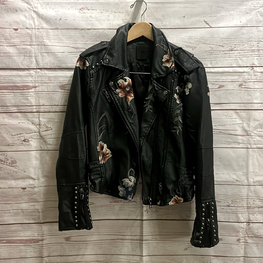 Faux Leather Motorcycle Jacket with embroidery